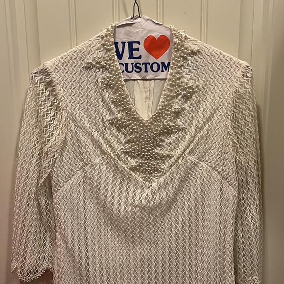 Vintage 1960’s 60s White Lace Beaded Go Go Dress Size XS/S Scalloped Hem Lined - Picture 4 of 11